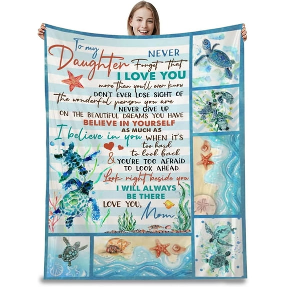 Daughter Blankets from Mom Letter Printed Quilts Fleece Blankets Christmas Birthday Thanksgiving Flannel Soft Daughter Gift from mom(Mom, 60x50 in)