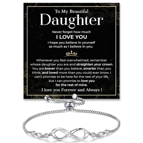 To My Daughter Bracelet, Daughter Infinity Heart Bracelet From Mom, Daughter's Jewelry Gift From Mom Or Dad With Message Card And Box Meaning, Graduation Gift, Birthday Christmas Gifts