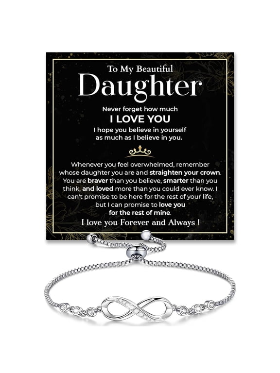 To My Daughter Bracelet, Daughter Infinity Heart Bracelet From Mom, Daughter's Jewelry Gift From Mom Or Dad With Message Card And Box Meaning, Graduation Gift, Birthday Christmas Gifts