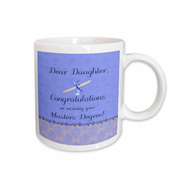 3drose, Daughter Congratulation, Masters Degree Diploma, Flora, Damask, Blue, 11oz Mug