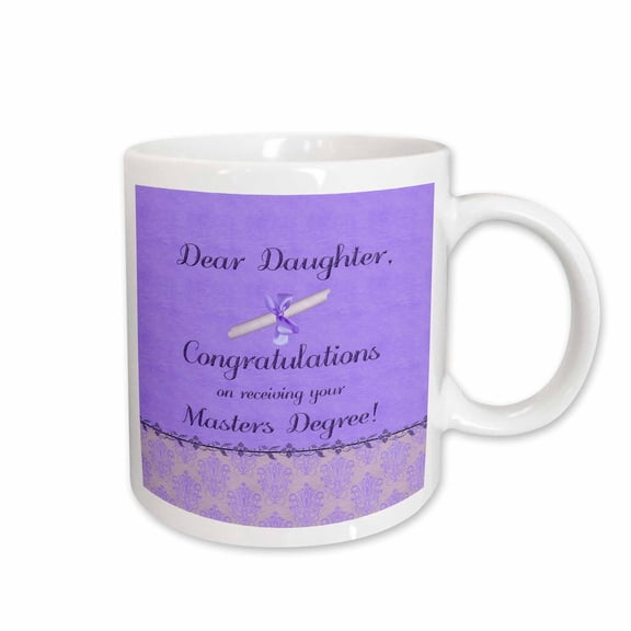 3drose, Daughter Congratulation, Masters Degree Diploma, Flora, Damask, Purple, 15oz Mug