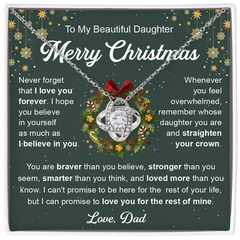 Lion Dad & Daughter Knot Necklace – Adjustable 18"-22" Cable Chain, 14k White Gold Over Stainless Steel, Gift Box Included