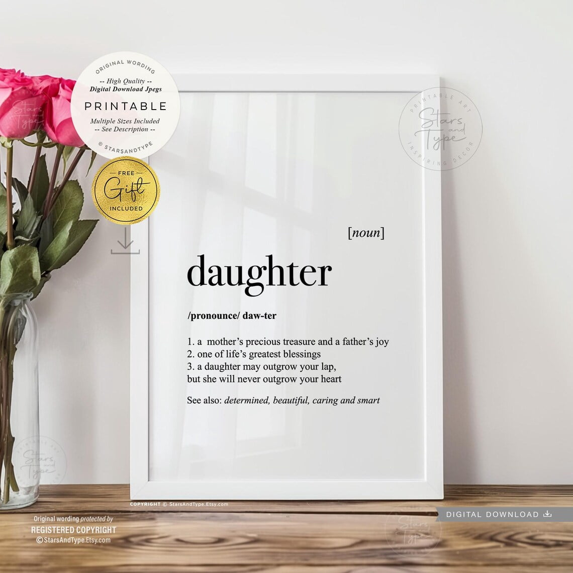 Daughter Definition Dictionary Quote Poster, Unframed Size 24x36 ...