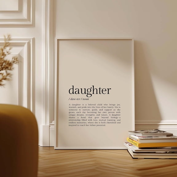 Daughter Definition Minimalist Girl Room Wall Art, Stretched Canvas Size 12x18