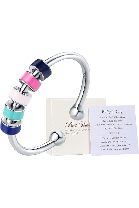 To My Daughter Fidget Ring for Anxiety, S925 Sterling Silver Enamel Fidget Spinner Rings, Anti Anxiety Spinning Rings for Women Birthday Christmas Gifts for Women (Silver)