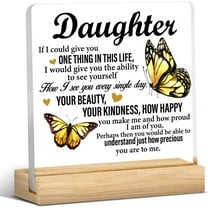 Daughter Gift From Mom Dad, Meaningful Gift for Daughter Acrylic Desk Plaque Sign Keepsake (with Wooden Stand) 4x4 Inch