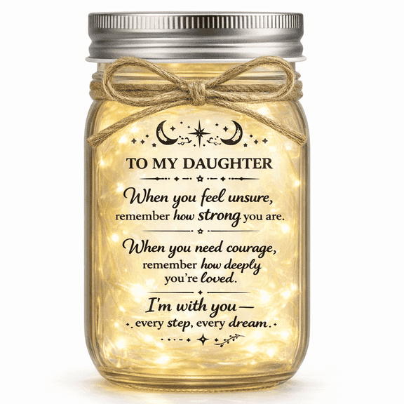 Daughter Gift Mason Jar Night Light, 5.2" Glass Jar with 20 Warm LED Fairy Lights, Inspirational Message Decor for Bedroom Desk Dorm, Birthday Graduation Christmas Gift from Mom Dad