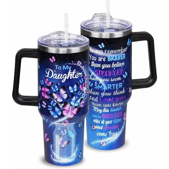 Daughter Gift from Mom/Dad - 40 oz Stainless Steel Tumbler with Handle and Straw - To My Daughter Cup - Christmas Mothers Day Birthday Gift Ideas for Daughter - Gifts for Adult Daughter