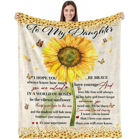 Daughter Gift from Mom Dad, to My Daughter Sunflower Blanket, Daughter Birthday Gift, Gifts for Grown Daughter Gifts for Graduation Christmas Valentines Mothers Day Throw Blanket 50x60