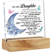 Daughter Gift From Mom, to My Daughter Wherever Your Journey in Life Desk Decor Moon Acrylic Desk Plaque Sign with Wood Stand Home Office Table Desk Sign Keepsake 4x4 Inch