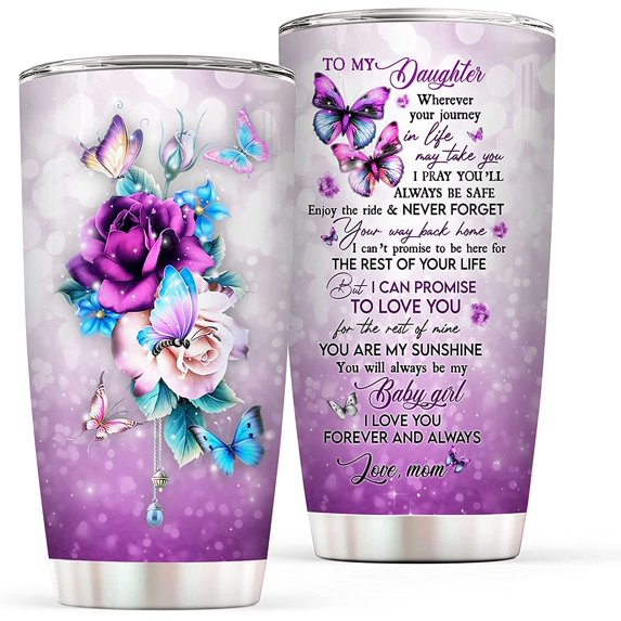 Daughter Gift from Mom - Gifts for Daughter - Mom and Daughter Gifts, Birthday Christmas Gifts for Daughter - 20oz Daughter Rose Stainless Steel Tumbler