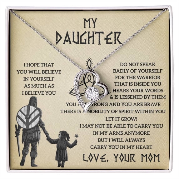 To My Daughter Gift From Mom - Mother Daughter Necklace - Gift For Daughter From Mom - Daughter Gift - Viking Daughter - Forever Love Necklace - White Gold or Yellow Gold - Gift Box