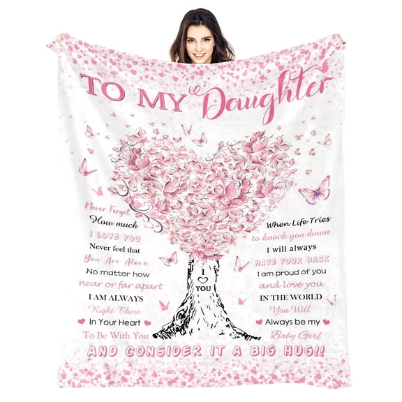 Daughter Gift Throw Blanket - Soft Flannel Pink Tree Design with Heartfelt Message, Perfect for Birthday, Graduation, Christmas, Wedding, or Quinceanera - Warm & Cozy