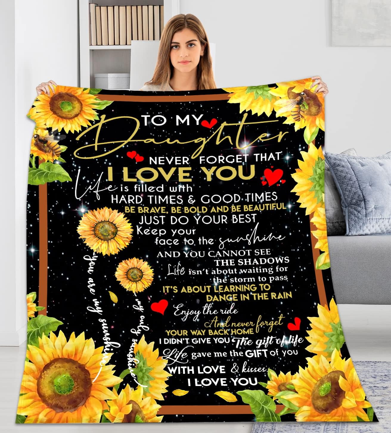 Daughter Gift from Mom Dad Sunflower Blanket to My Daughter Never