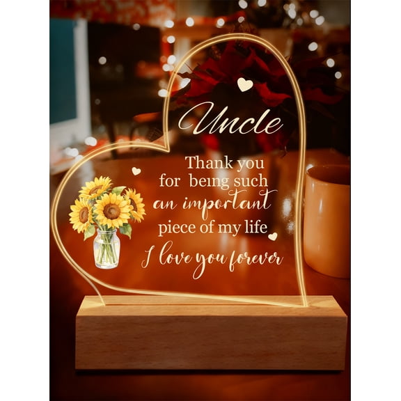 Daughter Gifts Acrylic Heart Shape Night Light with Wood Base - USB Night Lamp - Sentimental Gifts for Daughter Birthday Graduation Wedding