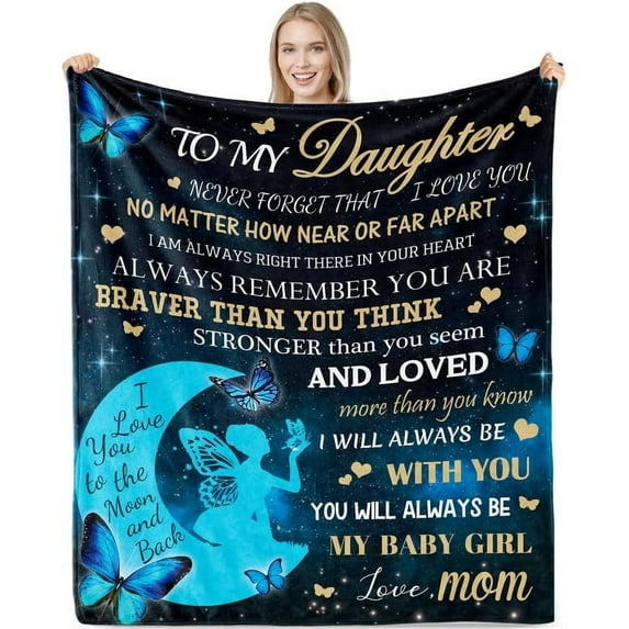 Daughter Gifts Butterfly Blanket, Daughter Blanket from Mom Butterfly Throw Blanket Gifts for Daughter, Butterfly Gifts for Daughter Fleece Flannel Blanket, Daughter Birthday Gift, 50" x 60"