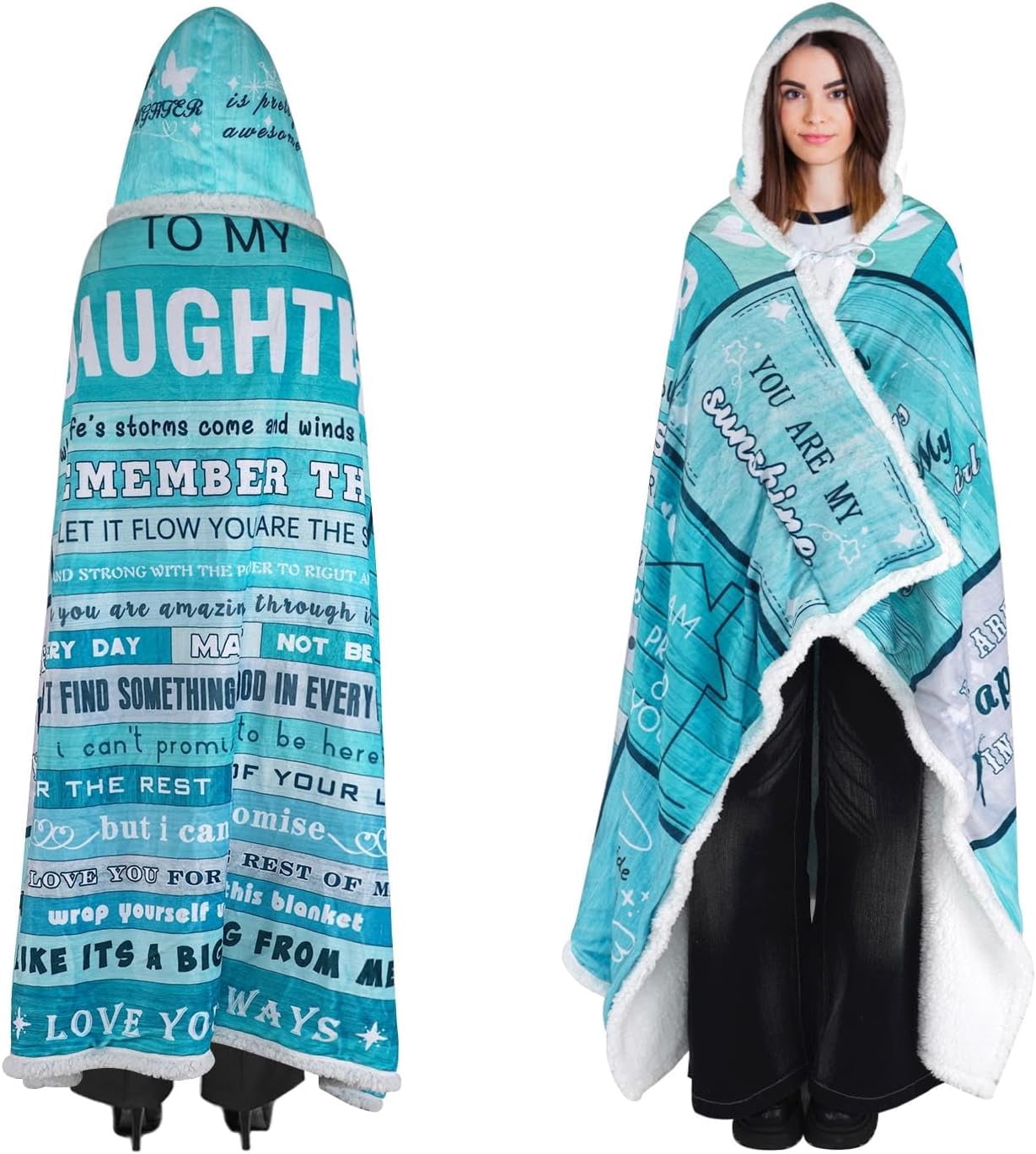 Daughter Gifts from Dad Mom,to My Daughter Sherpa Flannel Wearable Hoodie Blanket Gift, Christmas Birthday Graduation adult Gifts for Daughter, I Love You Daughter Couch Blanket Hoodie Gift, 47"x 72"