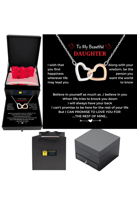 Daughter Necklace Gift from Mom Dad with Eternity Red Rose Gift Box Birthday Valentine's Day Mothers Day Christmas Graduation Gift from Mother Father