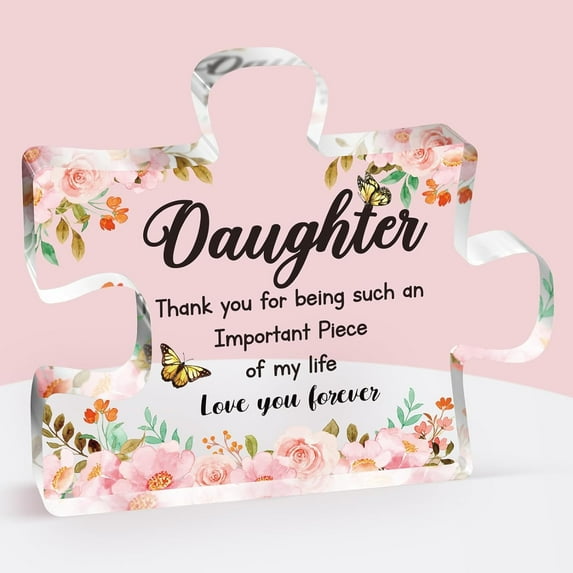 Daughter Gifts - Engraved Acrylic Block Puzzle Daughter Gift from Mom and Dad - Cute Father, Mother to Daughter Gifts - Daughter Birthday, Cool Girl Gifts for Home Décor