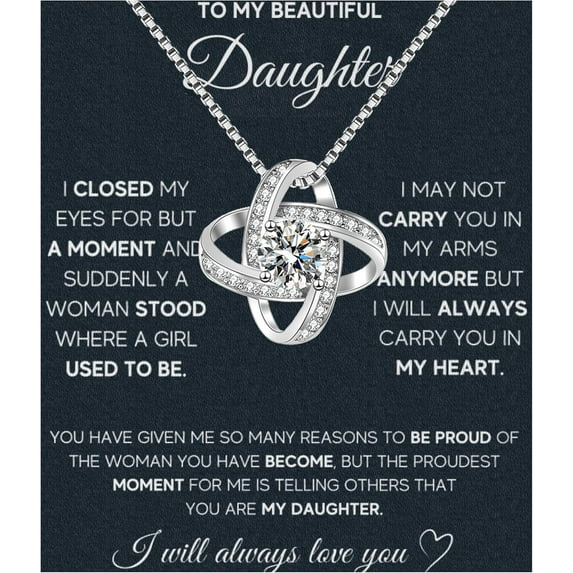 Daughter Gifts From Dad To My Daughter Necklace 925 Sterling Silver Pendant Necklace Graduation Gifts Birthday Christmas Message Card&LED Gift Box