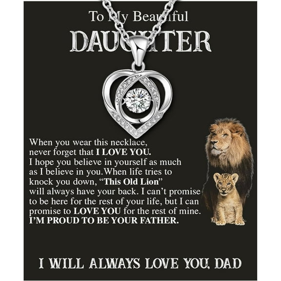 Daughter Gifts From Dad To My Daughter Necklace 925 Sterling Silver Pendant Necklace Graduation Gifts Birthday Christmas Message Card＆LED Gift Box