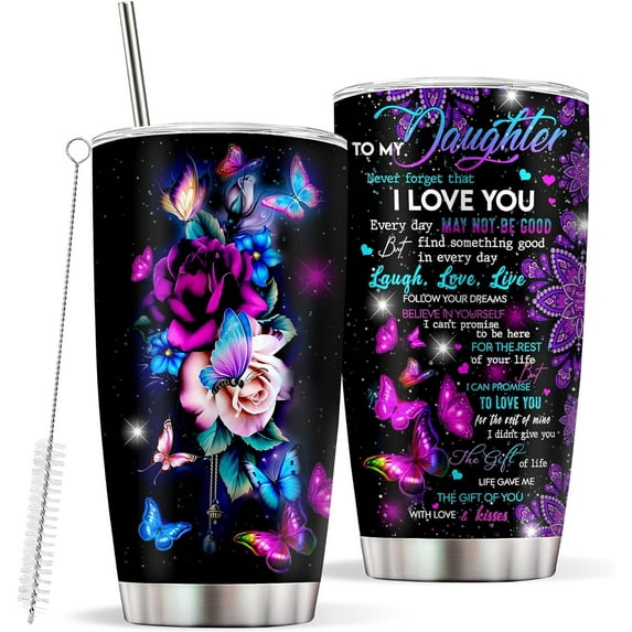 Daughter Gifts from Mom Dad, To My Daughter Tumbler with Straw and Lid 20oz, Best Birthday Gifts for Daughter Adult Ideas, Graduation Gifts for Daughter