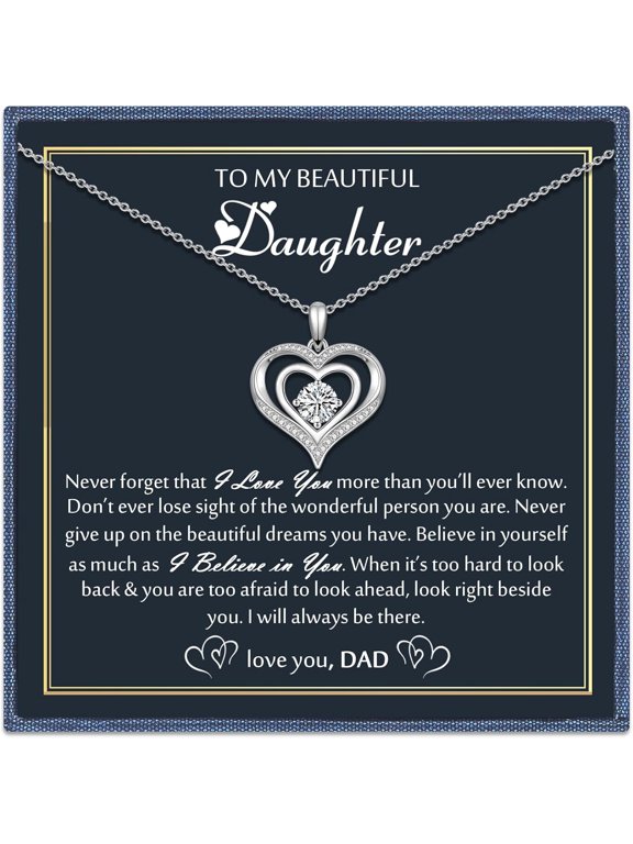Daughter Gifts from Mom & Dad - Unique Christmas Birthday Gifts for Daughters Stepdaughter Bonus Daughter Gift Ideas, Sterling Silver Plated to My Daughter Necklace from Mother And Father