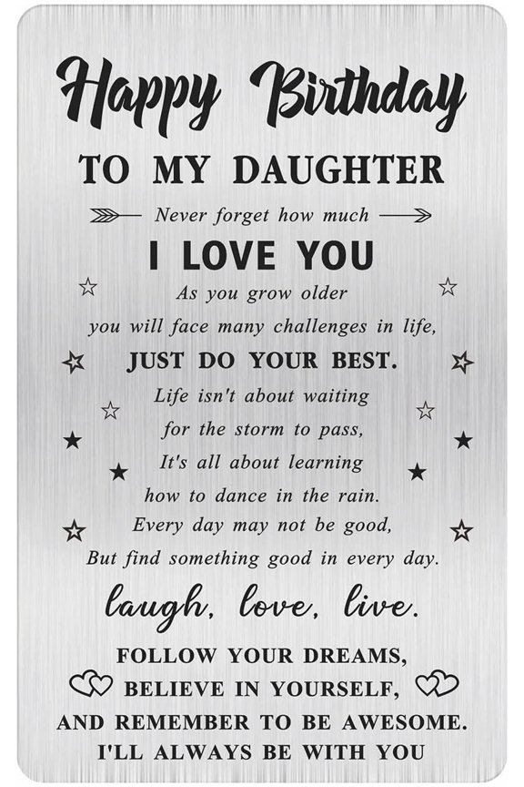 Daughter Gifts from Mom Dad - To My Daughter Stainless Steel Wallet Card - Inspirational Daughters Keepsake, Birthday Graduation Gift Idea