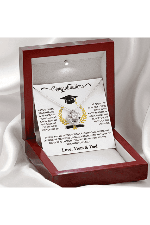 Daughter Graduation Necklace from Mom and Dad, Love Knot Necklace, Perfect for Birthday, Christmas, Graduation