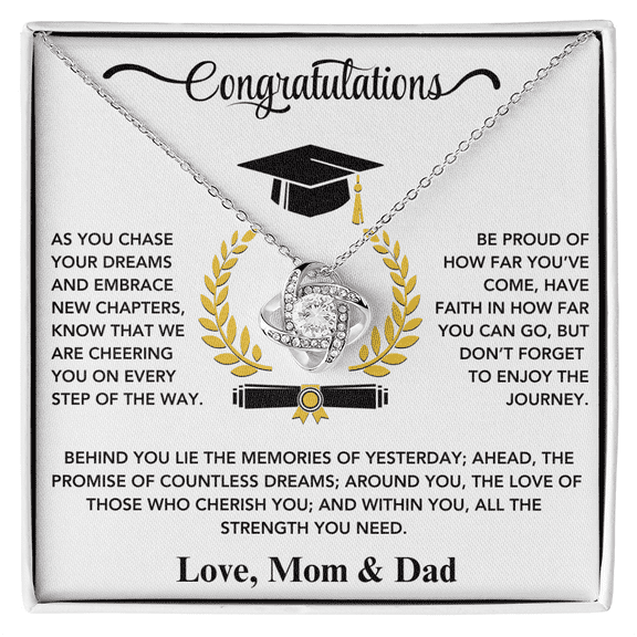 Daughter Graduation Necklace from Mom and Dad, Love Knot Necklace, Perfect for Birthday, Christmas, Graduation