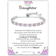 To My Daughter Granddaughter Gifts, Silver Tennis Cubic Zirconia Bracelet Gifts for Daughter Granddaughter, Adjustable Slider Birthstone Bracelet Christmas Birthday Gifts