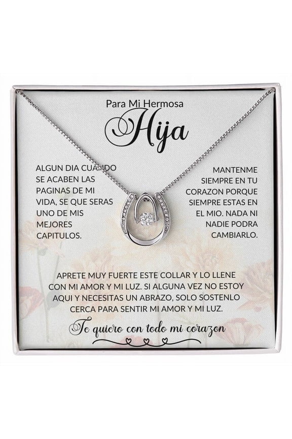 Daughter/Hija women Lucky in Love Pendant Necklace Spanish message Espanol para mi hija Christmas gift