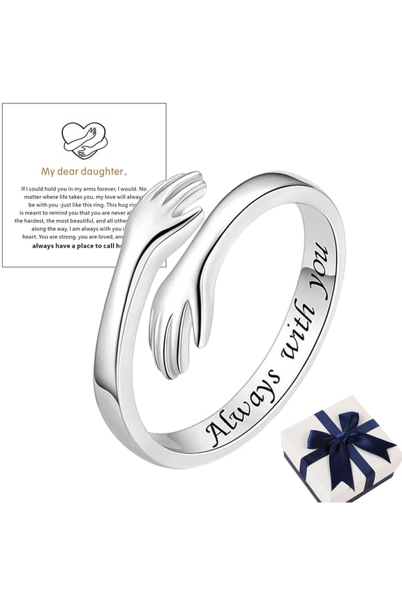 To My Daughter - Hug Ring,925 Silver Adjustable Hug Ring for Daughter with Gift Box,Always Keep Me in Your Heart Rings Daughter Gift from Mother for Birthday(B)