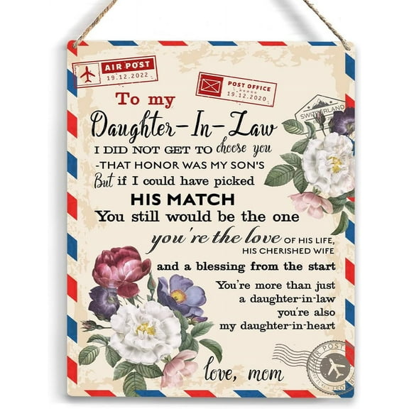 Daughter In Law Gifts to My Daughter in Law Wooden Hanging Sign Gift Ideas from Moms Daughter in Law Birthdays Wedding Gifts Presents Idea Wall Art for Anniversary 8x10 Inch