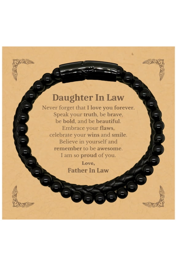 Daughter In Law Stone Leather Bracelets, Never forget that I love you forever, Inspirational Daughter In Law Birthday Unique Gifts From Father In Law