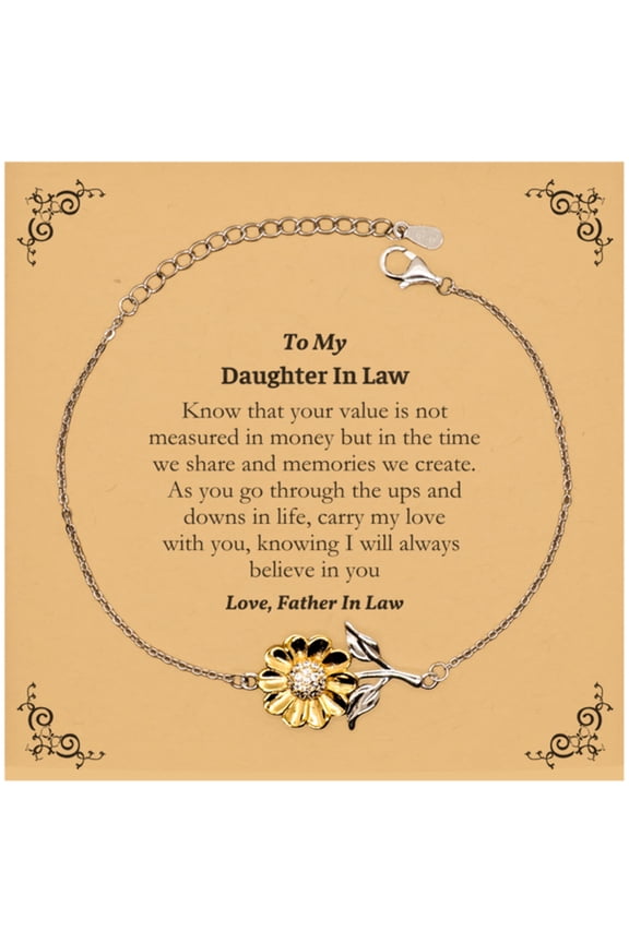 Daughter In Law Sunflower Bracelet Engraved Love From Father In Law for Birthday Christmas Occasions, Inspirational Gift of Confidence and Hope