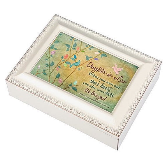 Daughter-In-Law Won Our Hearts Ivory Rope Trim Jewelry Music Box Plays Ave Maria