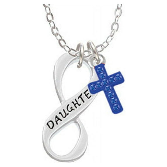 Daughter Infinity Sign - Blue Crystal Cross Sophia Necklace, 18"+1"