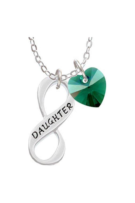 Daughter Infinity Sign - Green Crystal Heart Sophia Necklace, 18"+1"