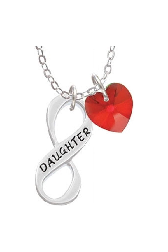 Daughter Infinity Sign - Red Crystal Heart Sophia Necklace, 18"+1"