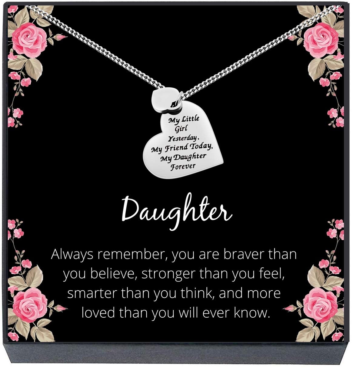 SHERIDANSTAR Daughter Jewelry Gift from Mom or Dad - ''MY LITTLE GIRL YESTERDAY MY FRIEND TODAY MY DAUGHTER FOREVER'' Heart Pendant Necklace for Women & Teen Girls (Braver - Silver)