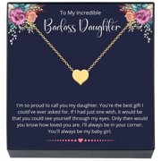 SHERIDANSTAR Daughter Jewelry Necklace Gift from Mom, Dad, Little Heart Necklace from Mother/Father, Birthday, Graduation, Christmas, Stocking Stuffers Presents (Badass Daughter Gold)