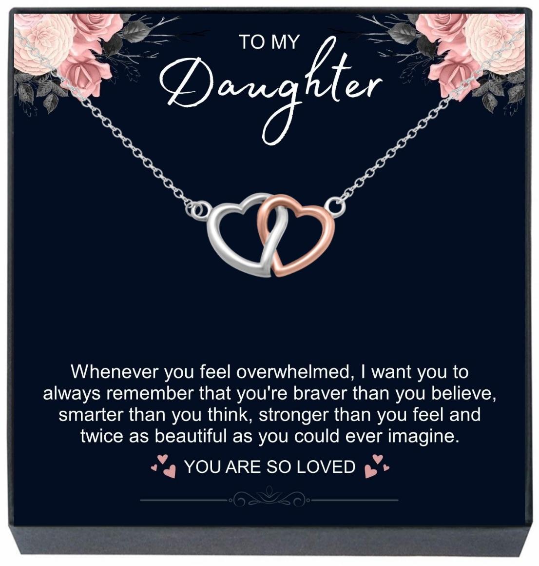 Daughter Jewelry Twist Double Heart Necklace Gift from Mom, Dad, Heart ...