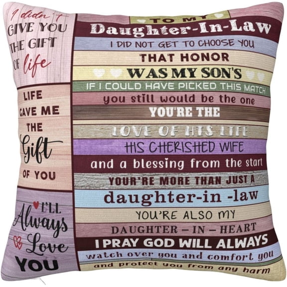 Daughter in Law Gifts Ideas Gifts for Daughter in Law Gifts for Mothers Day Future Daughter in Law Birthday Gifts for Daughter in Law To My Daughter in Law Wedding Gift Throw Pillow Covers 18x18 Inch