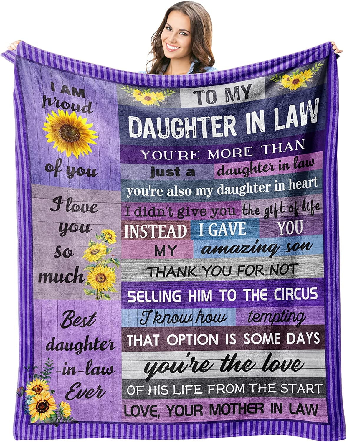 Daughter in Law Gifts Throw Blankets 60" X 50" - Gifts for Daughter in Law - Daughter in Law Gift Ideas - Mothers Day Birthday Gifts from Daughter in Law - Bonus Daughter Gifts - Blanket for Sofa