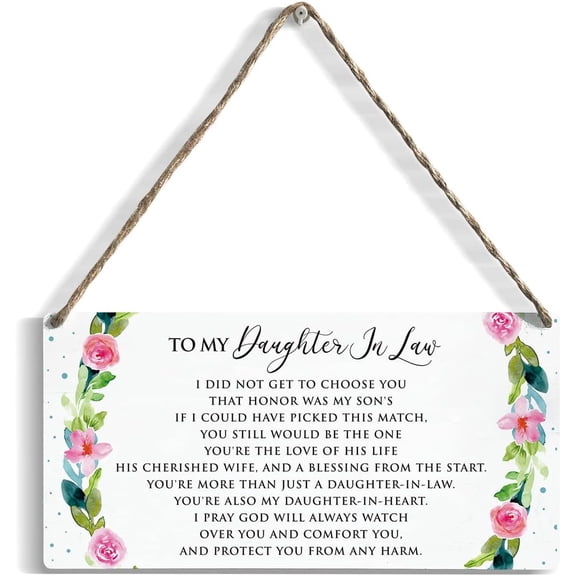 Daughter in Law Gifts Wood Sign Gifts from Mother in Law Wall Hanging Decor Rustic Inspirational Bride Wedding Gifts Flower Wooden Wall Art Decor Decorative Plaque for Women Living Room