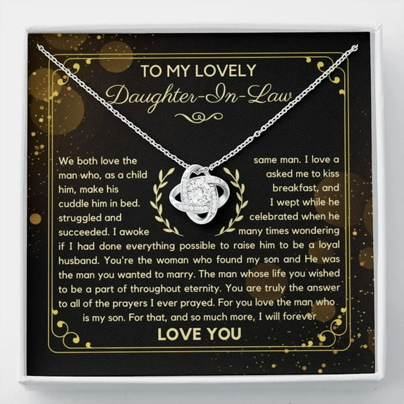 Daughter In Law From Mother In Law, Necklace For Her From Mom And Dad, Birthday Her With Message Card And Box, Meaningful Bonus Daughter #840, Gold Love Knot Necklace