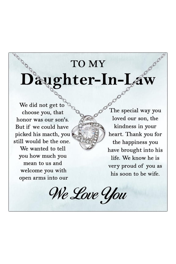 To My Daughter In Law Necklace From Mother, Daughter In Law Birthday With Card, Meaningful Her On Wedding Day Anniversary #907, White Love Knot Necklace