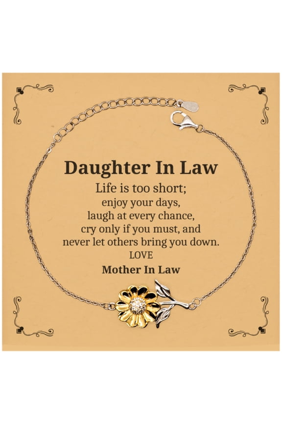 Daughter In Law Sunflower Bracelet - Enjoy Your Days with This Engraved Gift for Birthday, Christmas, and Easter - Inspirational Jewelry for Daughter In Law Life - Perfect Gift from Mother In Law