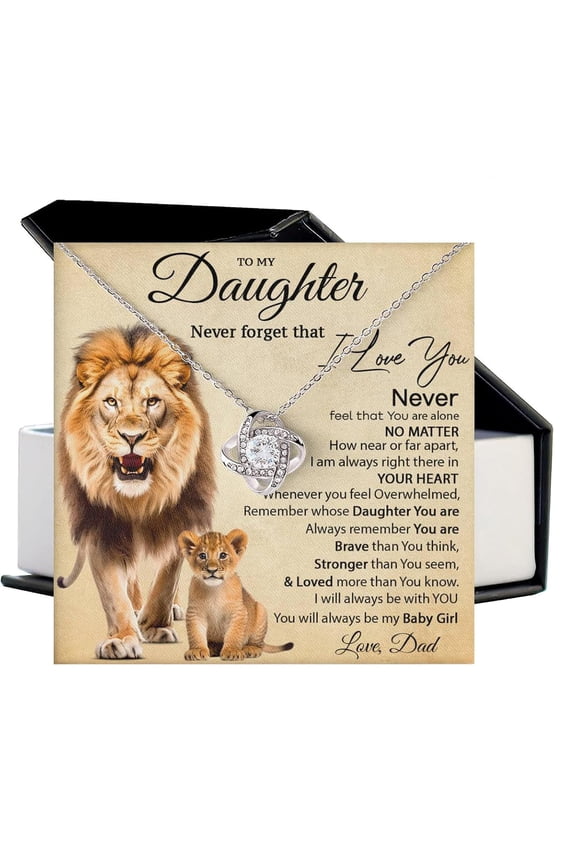 To My Daughter Lion Necklace From Dad, This Old Lion Will Always Have Your Back Meaningful Birthday, Graduation, Inspirational Father To Daughter Forever Love #657, White Love Knot Necklace